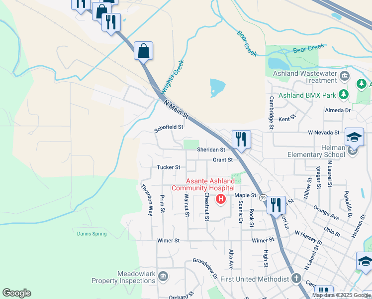 map of restaurants, bars, coffee shops, grocery stores, and more near in Ashland