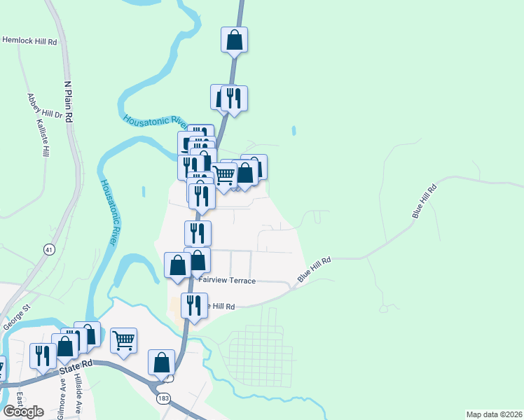 map of restaurants, bars, coffee shops, grocery stores, and more near 354 Stockbridge Road in Great Barrington