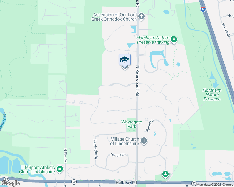 map of restaurants, bars, coffee shops, grocery stores, and more near 313 Whitmore Lane in Lake Forest
