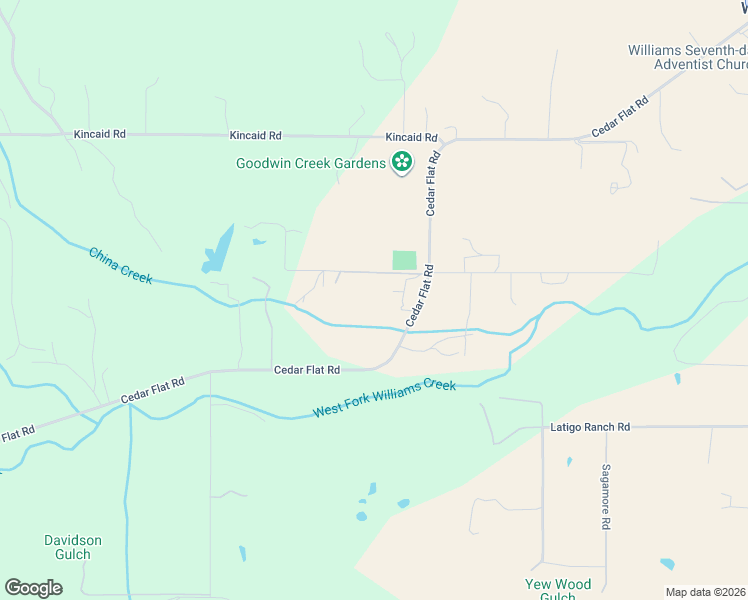 map of restaurants, bars, coffee shops, grocery stores, and more near 1190 Cedar Flat Road in Williams