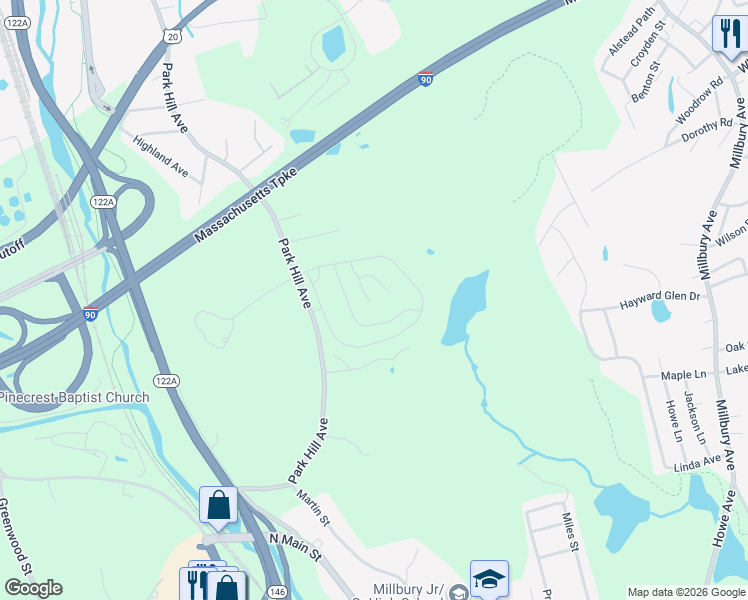 map of restaurants, bars, coffee shops, grocery stores, and more near 5 Weldon Drive in Millbury