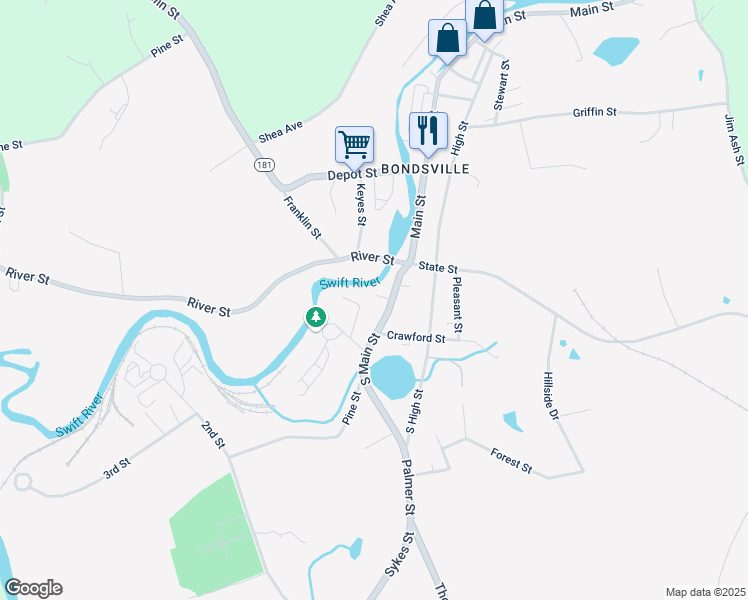 map of restaurants, bars, coffee shops, grocery stores, and more near 3026 South Main Street in Palmer