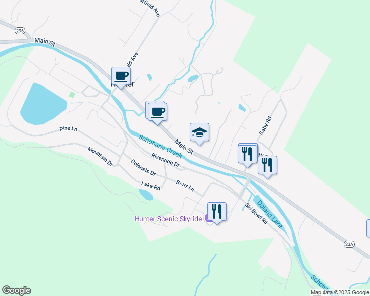 map of restaurants, bars, coffee shops, grocery stores, and more near 7836 Main St in Hunter