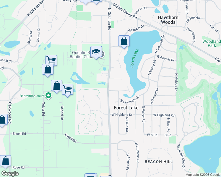 map of restaurants, bars, coffee shops, grocery stores, and more near 21750 Ravine Road in Lake Zurich