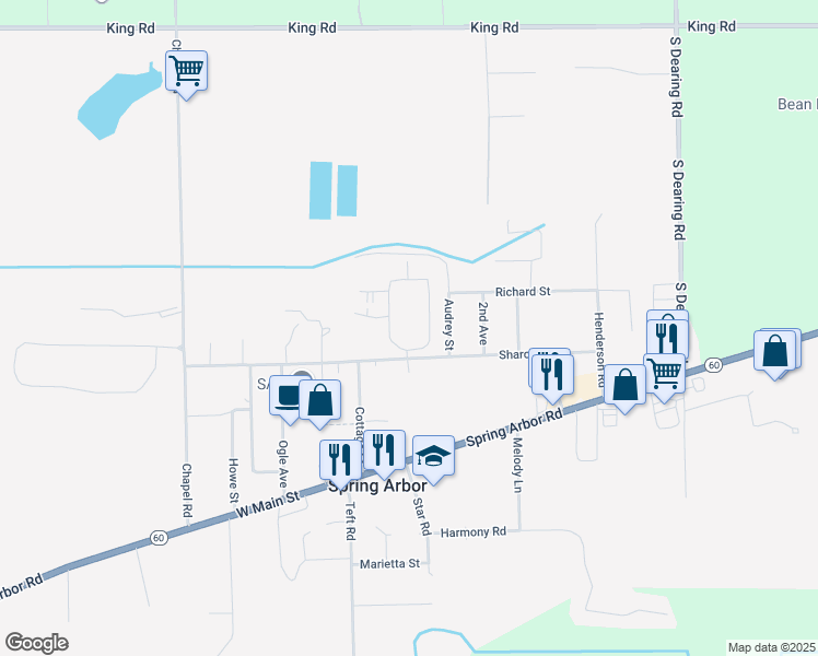 map of restaurants, bars, coffee shops, grocery stores, and more near 312-360 West Arbor View Drive in Spring Arbor Township