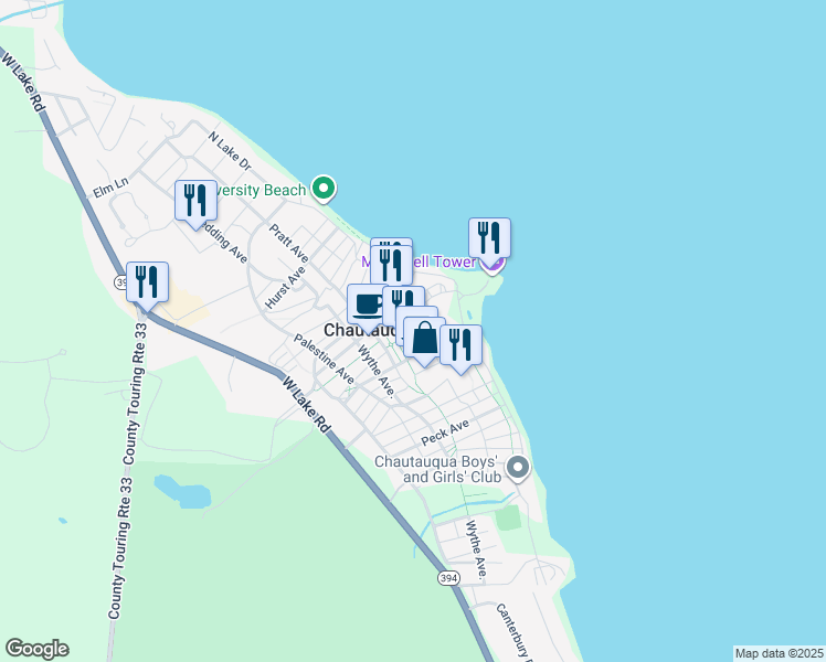 map of restaurants, bars, coffee shops, grocery stores, and more near 8 Vincent Avenue in Jamestown