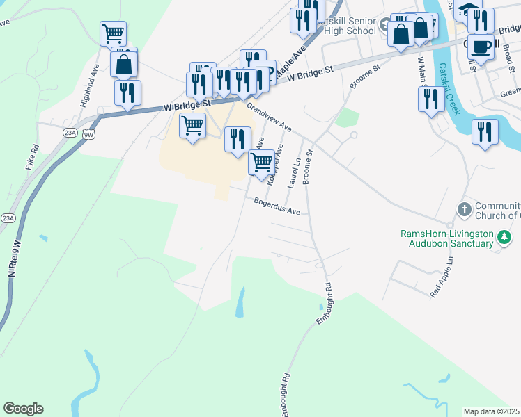 map of restaurants, bars, coffee shops, grocery stores, and more near 17 Bogardus Ave in Catskill