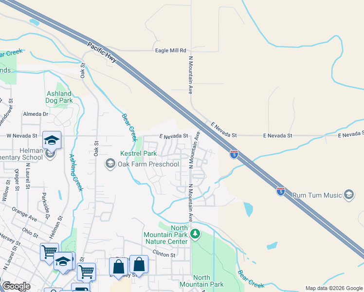 map of restaurants, bars, coffee shops, grocery stores, and more near 955 North Mountain Avenue in Ashland