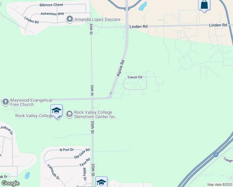 map of restaurants, bars, coffee shops, grocery stores, and more near 4404 Trevor Circle in Rockford