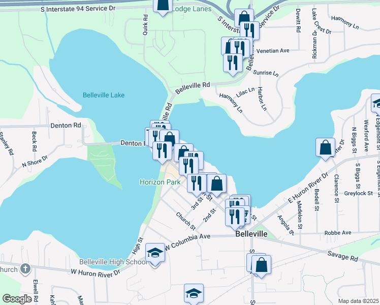 map of restaurants, bars, coffee shops, grocery stores, and more near 500 North Liberty Street in Belleville