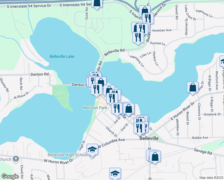 map of restaurants, bars, coffee shops, grocery stores, and more near 500 North Liberty Street in Belleville