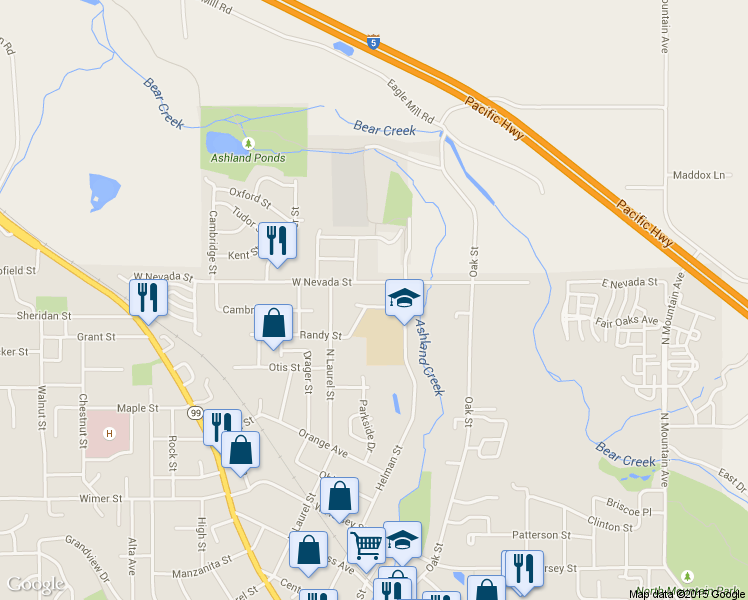 map of restaurants, bars, coffee shops, grocery stores, and more near 105 Randy Street in Ashland