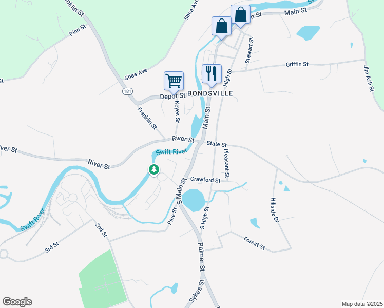 map of restaurants, bars, coffee shops, grocery stores, and more near 3026 South Main Street in Palmer
