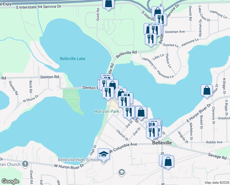 map of restaurants, bars, coffee shops, grocery stores, and more near 535 North Liberty Street in Belleville