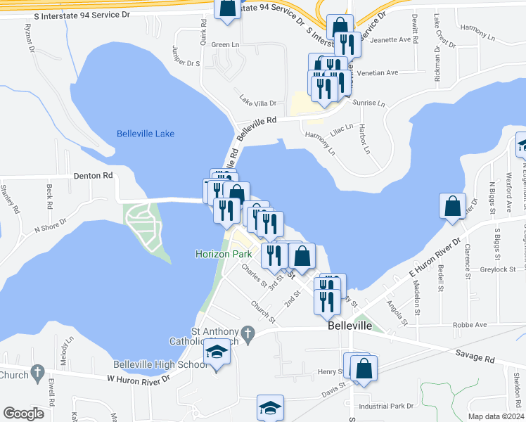 map of restaurants, bars, coffee shops, grocery stores, and more near 500 North Liberty Street in Belleville