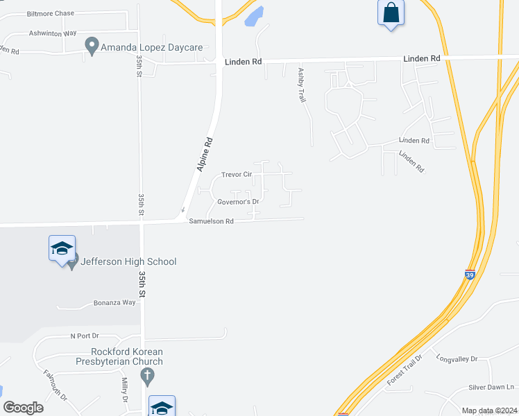 map of restaurants, bars, coffee shops, grocery stores, and more near 4970 Hampshire Close in Rockford