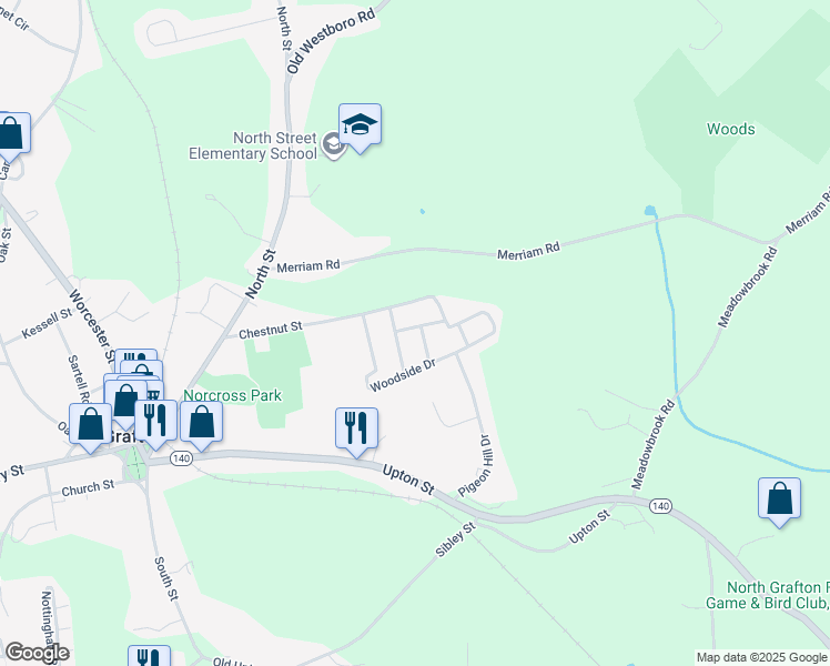 map of restaurants, bars, coffee shops, grocery stores, and more near 4 Garden Street in Grafton