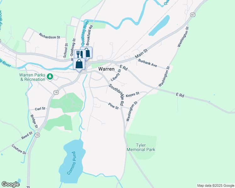 map of restaurants, bars, coffee shops, grocery stores, and more near 169 Southbridge Road in West Brookfield