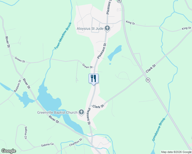 map of restaurants, bars, coffee shops, grocery stores, and more near 595 Pleasant Street in Leicester