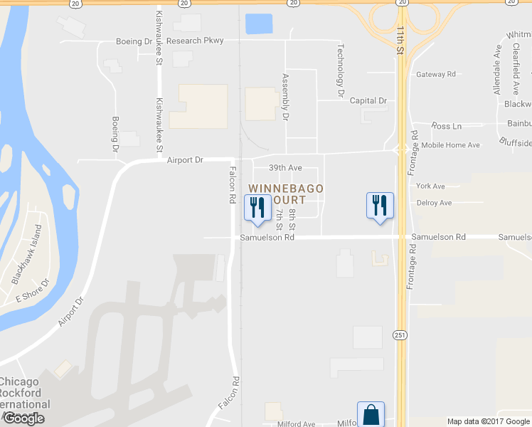 map of restaurants, bars, coffee shops, grocery stores, and more near 1012 42nd Avenue in Rockford