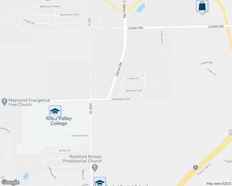 map of restaurants, bars, coffee shops, grocery stores, and more near 4422 Trevor Circle in Rockford