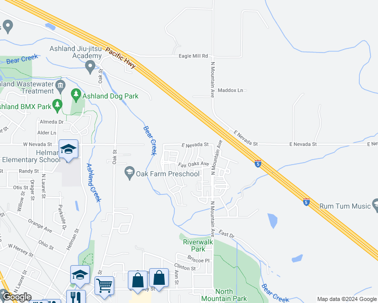 map of restaurants, bars, coffee shops, grocery stores, and more near 988 Overlook Dr in Ashland