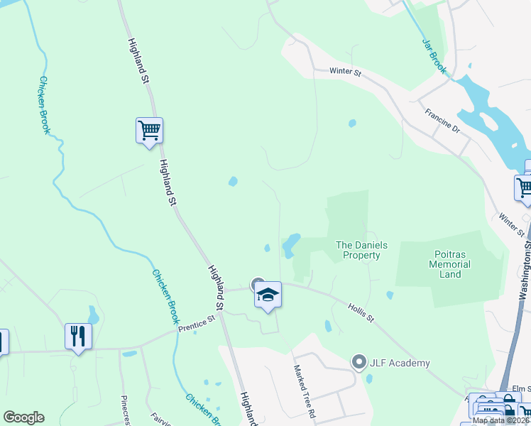 map of restaurants, bars, coffee shops, grocery stores, and more near 80 Mellen Street in Holliston
