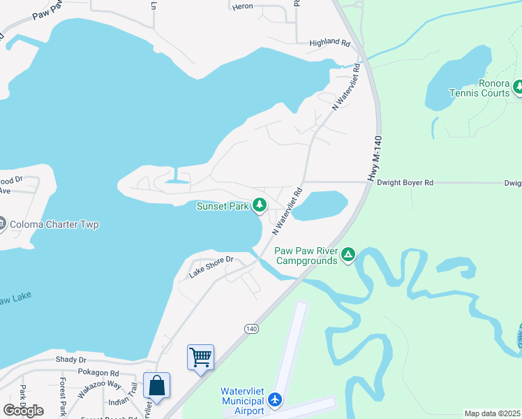 map of restaurants, bars, coffee shops, grocery stores, and more near 8642 Lake Ave in Watervliet