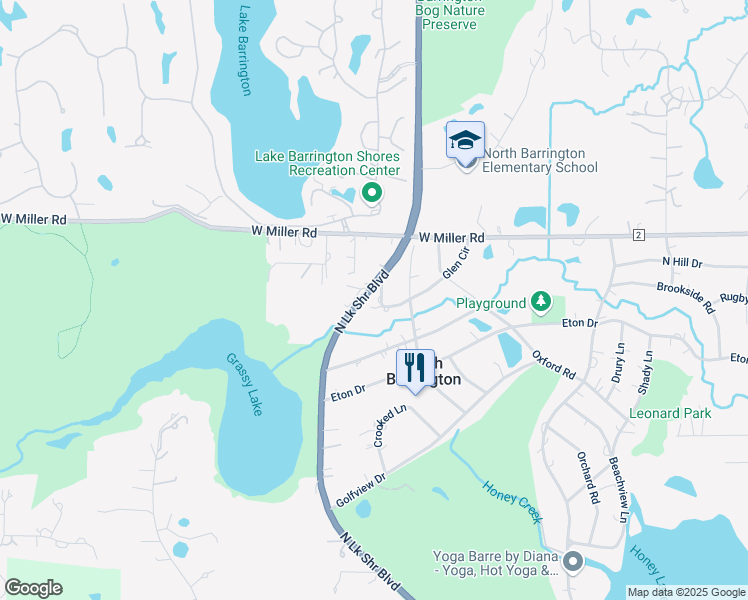 map of restaurants, bars, coffee shops, grocery stores, and more near 282 Wooded Lane in North Barrington