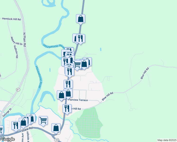 map of restaurants, bars, coffee shops, grocery stores, and more near 354 Stockbridge Road in Great Barrington