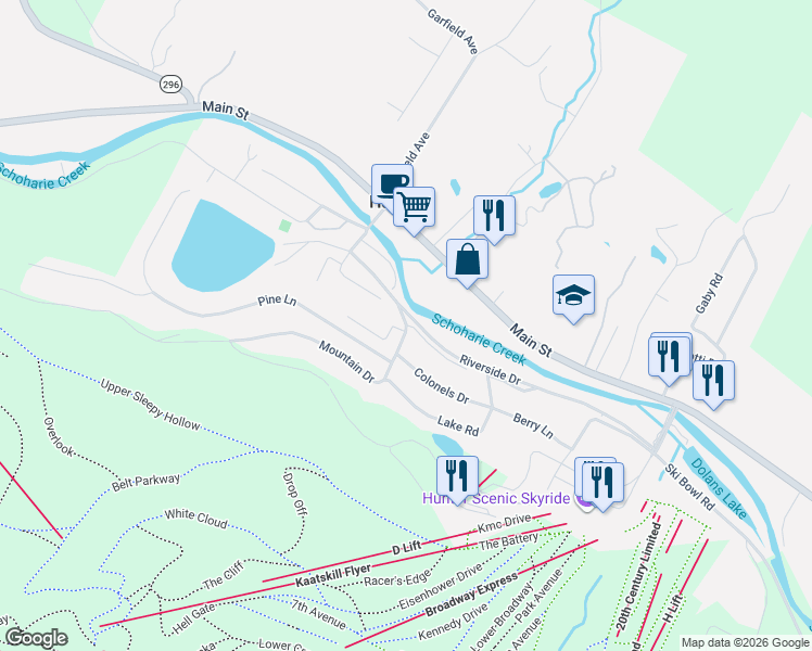 map of restaurants, bars, coffee shops, grocery stores, and more near 600 Mountain Drive in Shandaken