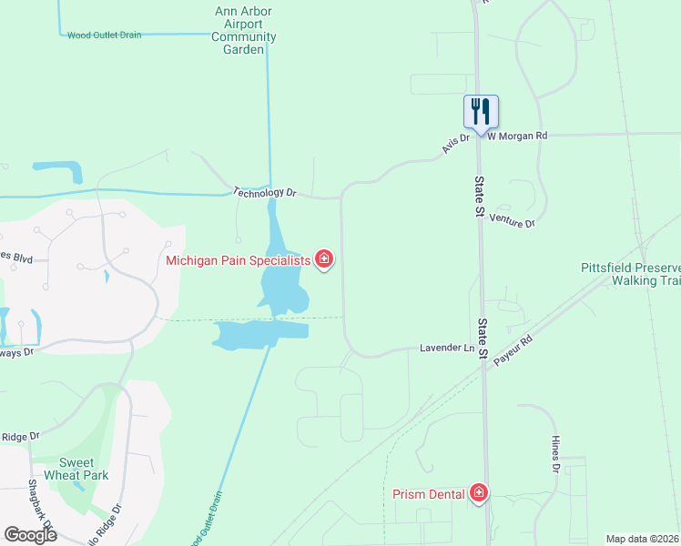 map of restaurants, bars, coffee shops, grocery stores, and more near 852-994 Avis Drive in Ann Arbor