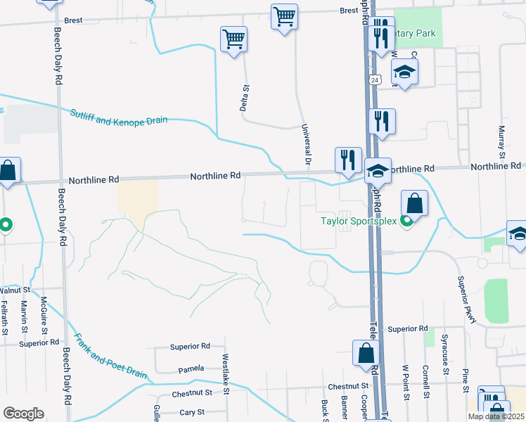 map of restaurants, bars, coffee shops, grocery stores, and more near 13145 Sawgrass Court in Taylor