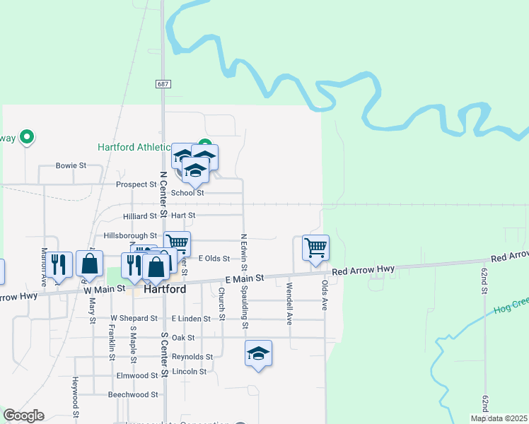 map of restaurants, bars, coffee shops, grocery stores, and more near 227 Edwin Street in Hartford