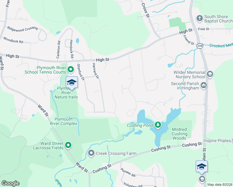 map of restaurants, bars, coffee shops, grocery stores, and more near 9 Blackhorse Lane in Hingham