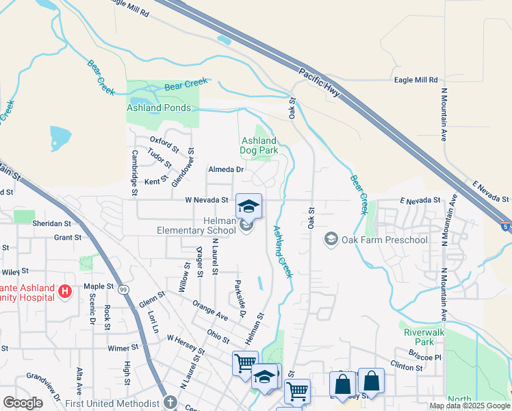 map of restaurants, bars, coffee shops, grocery stores, and more near 105 Randy Street in Ashland