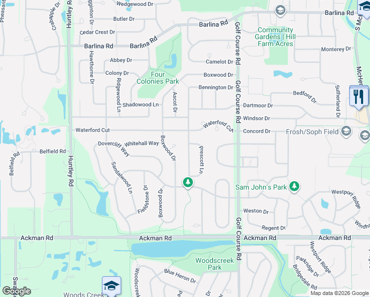 map of restaurants, bars, coffee shops, grocery stores, and more near 1128 Bennington Drive in Crystal Lake
