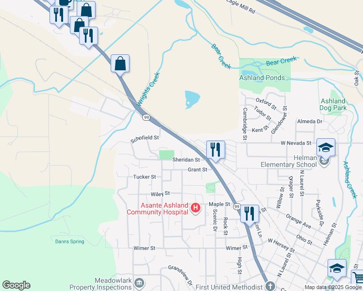 map of restaurants, bars, coffee shops, grocery stores, and more near 853 North Main Street in Ashland