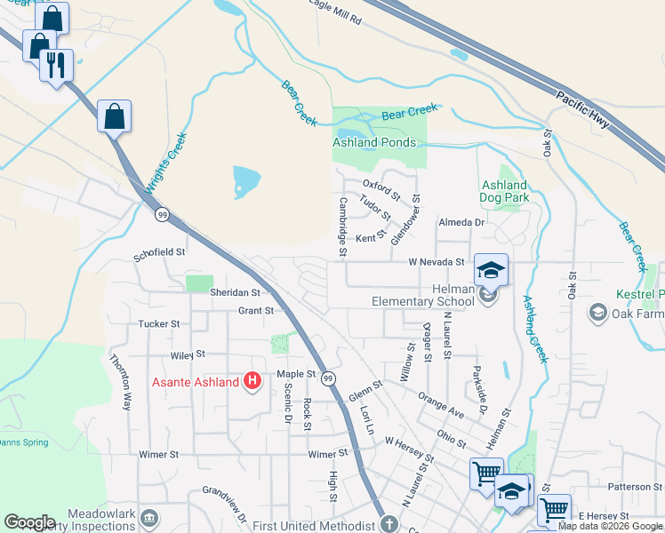 map of restaurants, bars, coffee shops, grocery stores, and more near 672 Vansant Street in Ashland