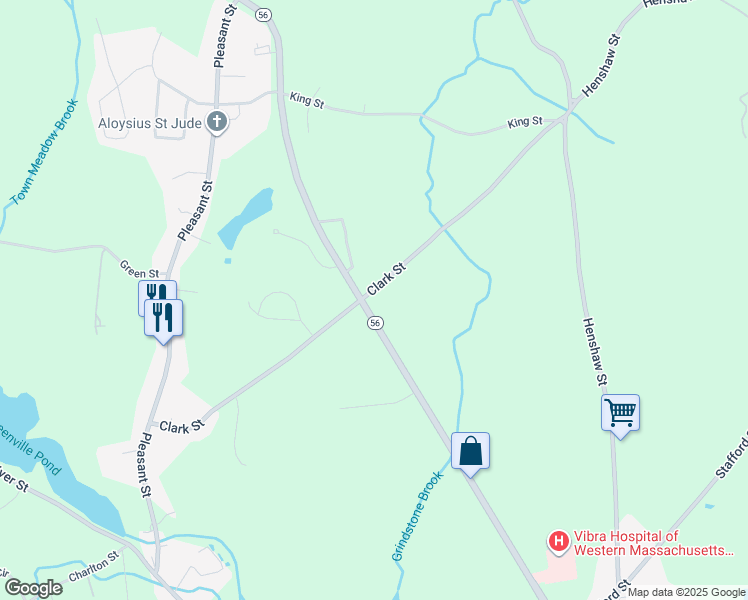map of restaurants, bars, coffee shops, grocery stores, and more near 81 Massachusetts 56 in Leicester