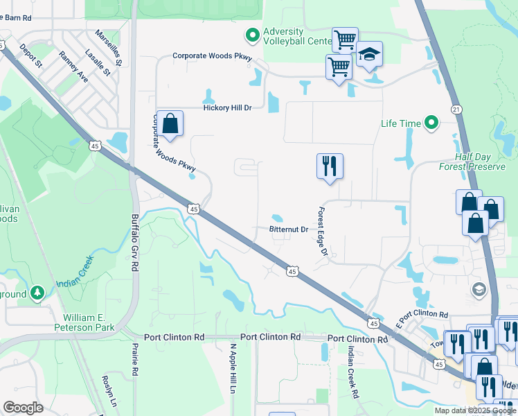 map of restaurants, bars, coffee shops, grocery stores, and more near 949 Honeylocust Lane in Vernon Hills