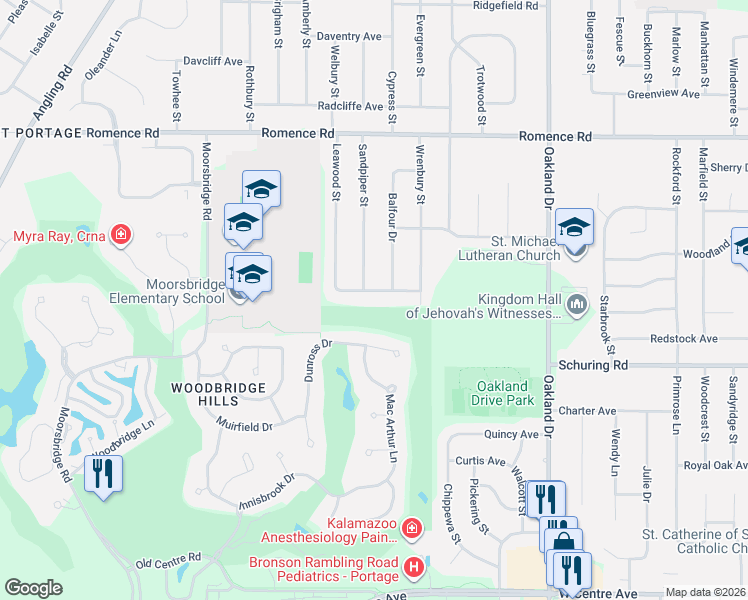 map of restaurants, bars, coffee shops, grocery stores, and more near 2739 Sleepy Hollow Drive in Portage