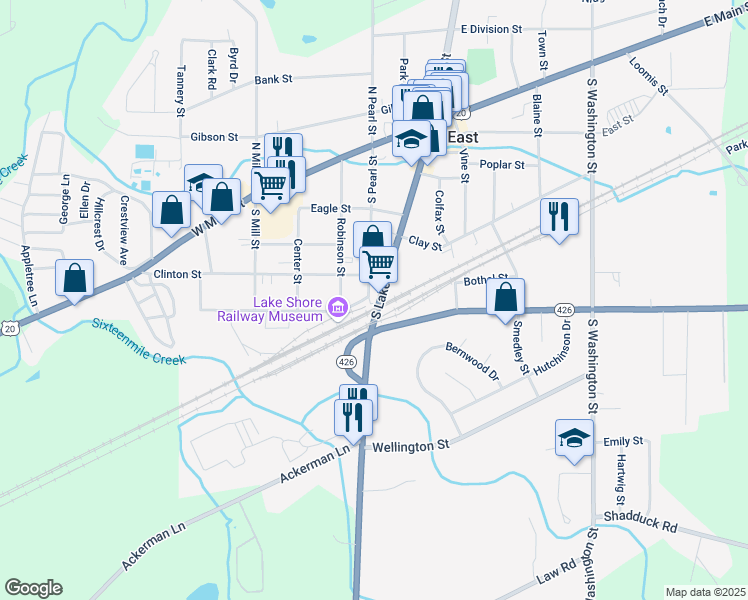 map of restaurants, bars, coffee shops, grocery stores, and more near 90 South Pearl Street in North East