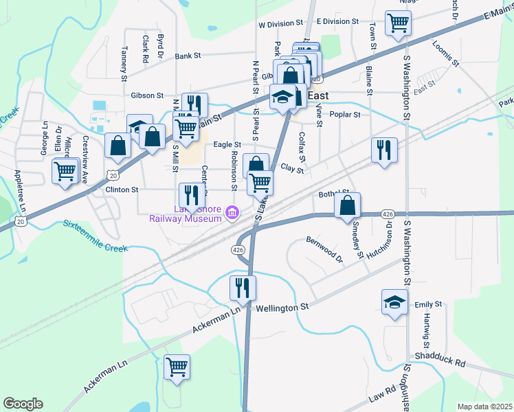 map of restaurants, bars, coffee shops, grocery stores, and more near 90 South Pearl Street in North East