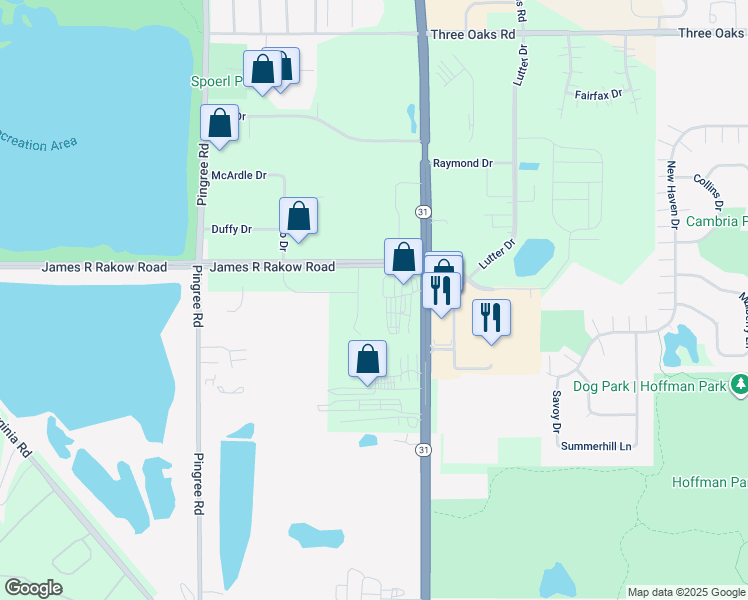 map of restaurants, bars, coffee shops, grocery stores, and more near 1125 Mitchell Court in Crystal Lake