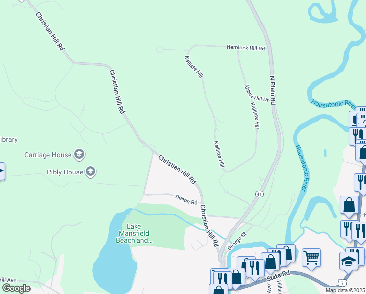 map of restaurants, bars, coffee shops, grocery stores, and more near 88 Christian Hill Road in Great Barrington