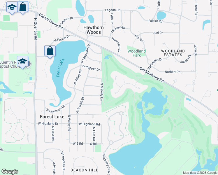 map of restaurants, bars, coffee shops, grocery stores, and more near 24130 North Old McHenry Road in Kildeer
