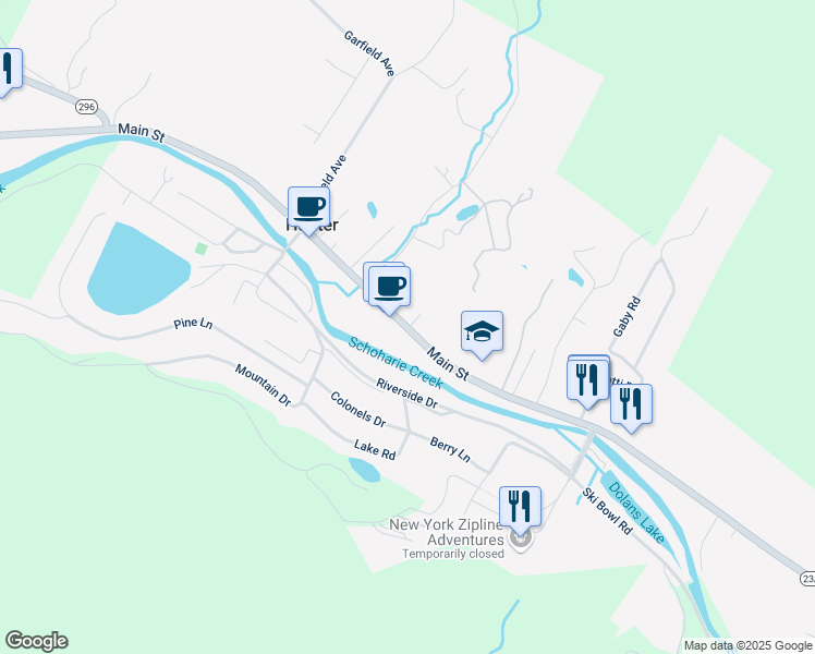 map of restaurants, bars, coffee shops, grocery stores, and more near 6302 Main Street in Tannersville