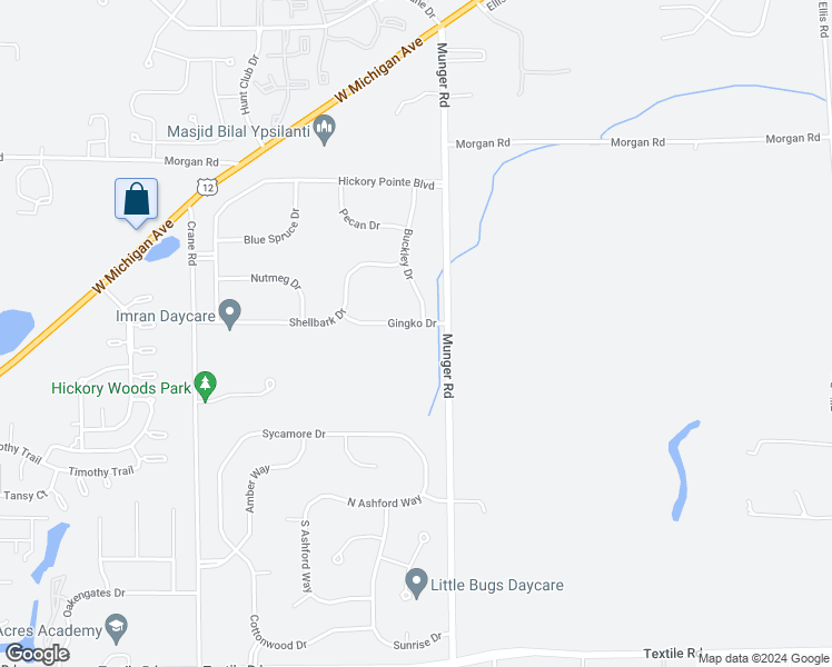 map of restaurants, bars, coffee shops, grocery stores, and more near 4942 Gingko Drive in Ypsilanti
