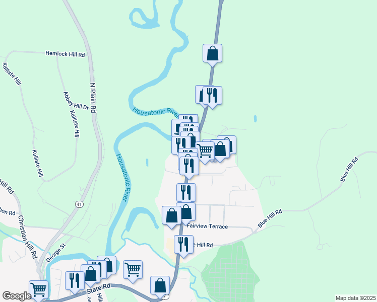 map of restaurants, bars, coffee shops, grocery stores, and more near 325 Stockbridge Road in Great Barrington
